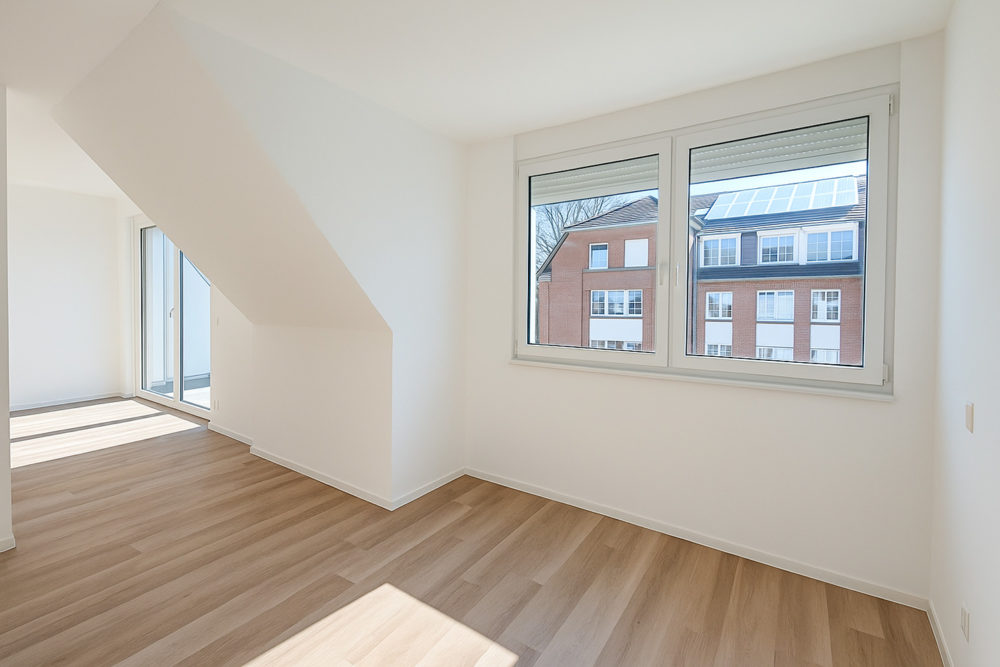 Küche mit Blick ins Wohnzimmer