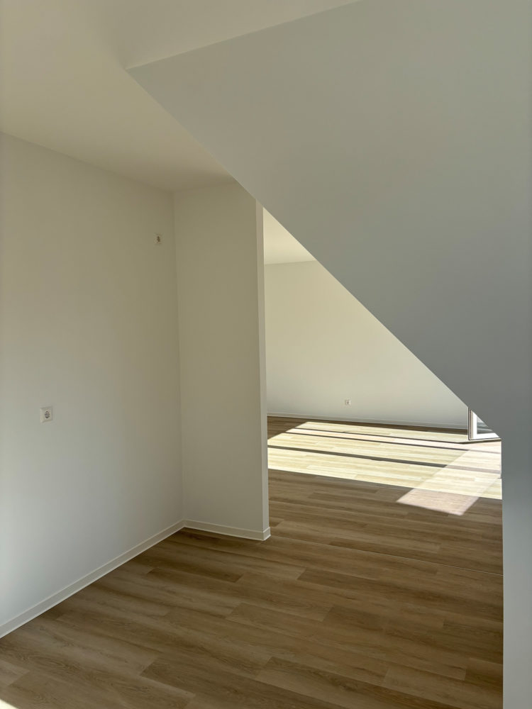 Küche mit Blick ins Wohnzimmer