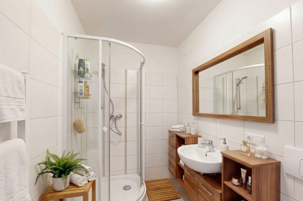 Bad mit Dusche (Einrichtung KI-visualisiert)